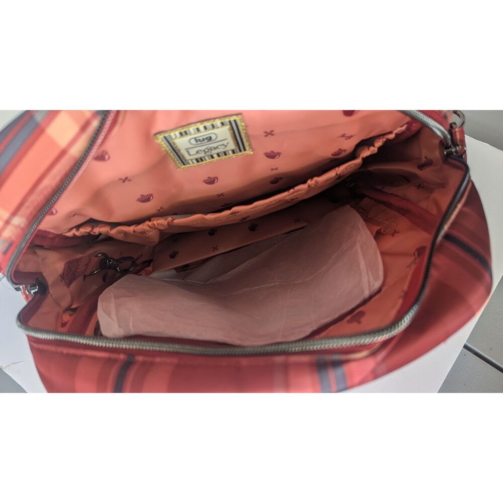 NWT Lug Mini Puddle Jumper Convertible Backpack Tote Bag Red Tempo Plaid Acorn - Picture 8 of 10
